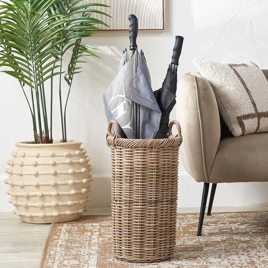 Grey Kubu Rattan Umbrella Basket2 - Duck Barn Interiors
