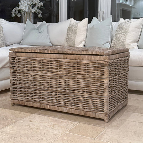Grey Rectangle Kubu Basket Lidded Storage Chest - Large