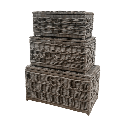 Grey Rectangle Kubu Lidded Storage Chest - Set of 3