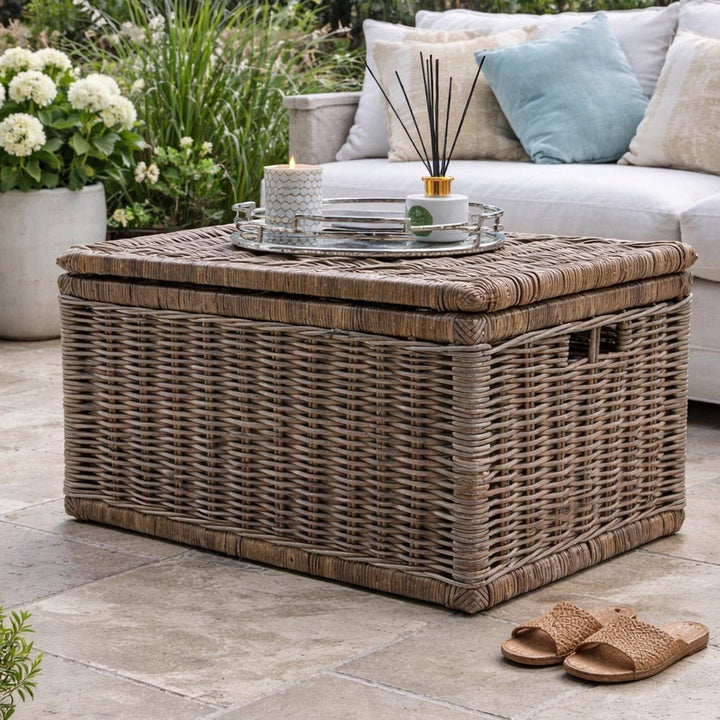 Grey Rectangle Wicker Lidded Storage Chest with Handles - Large19 - Duck Barn Interiors