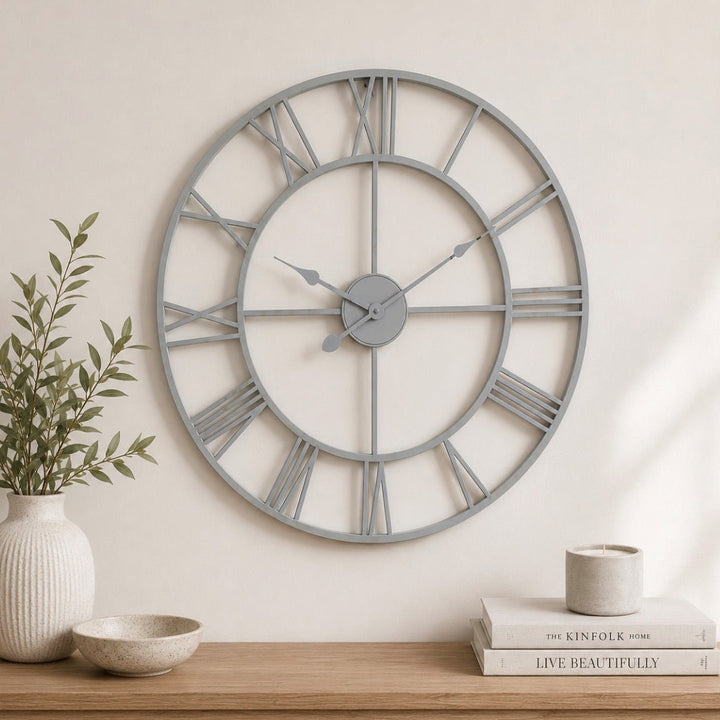 Grey Skeleton Wall Clock (70cm)1 - Duck Barn Interiors