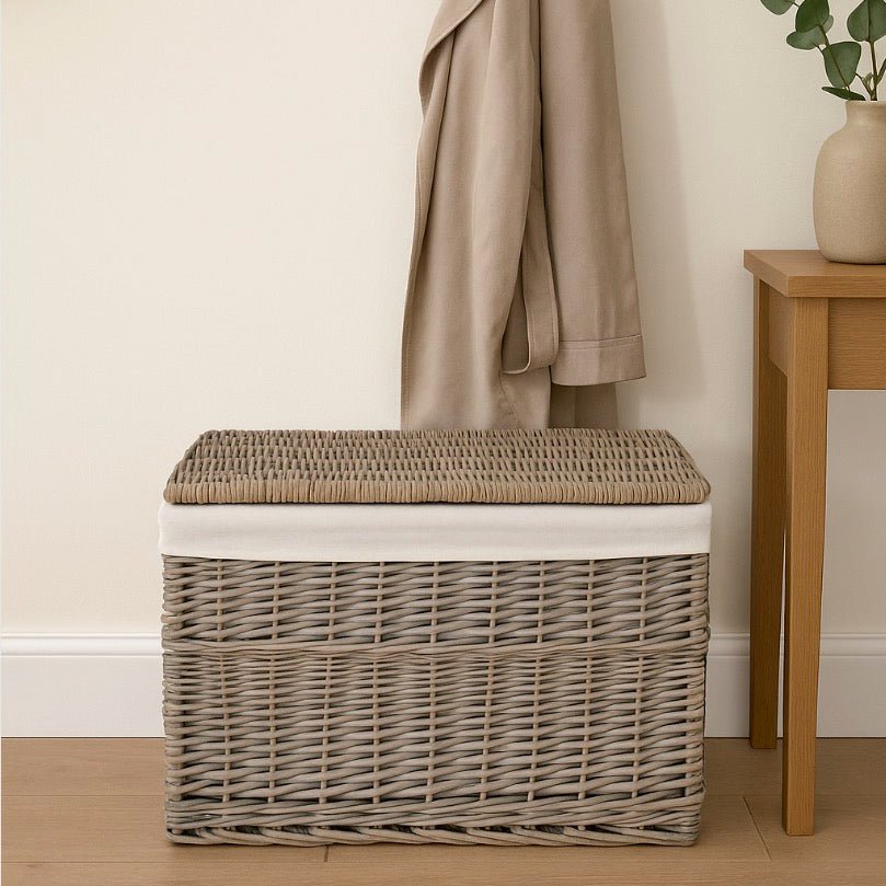 Grey Wash Rectangular Lidded Basket - 60cm2 - Duck Barn Interiors