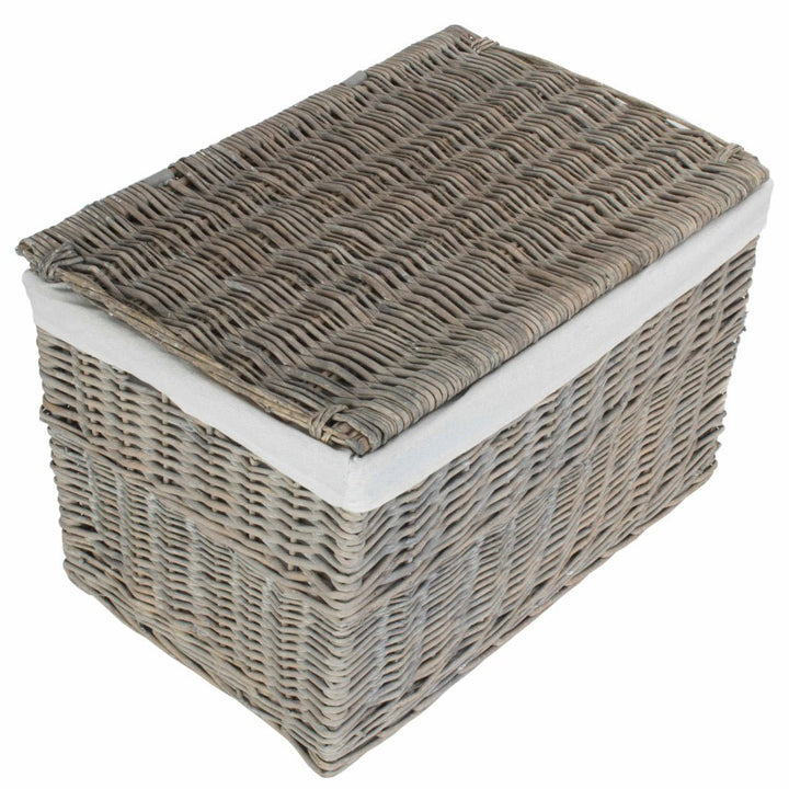 Grey Wash Rectangular Lidded Basket - 60cm3 - Duck Barn Interiors