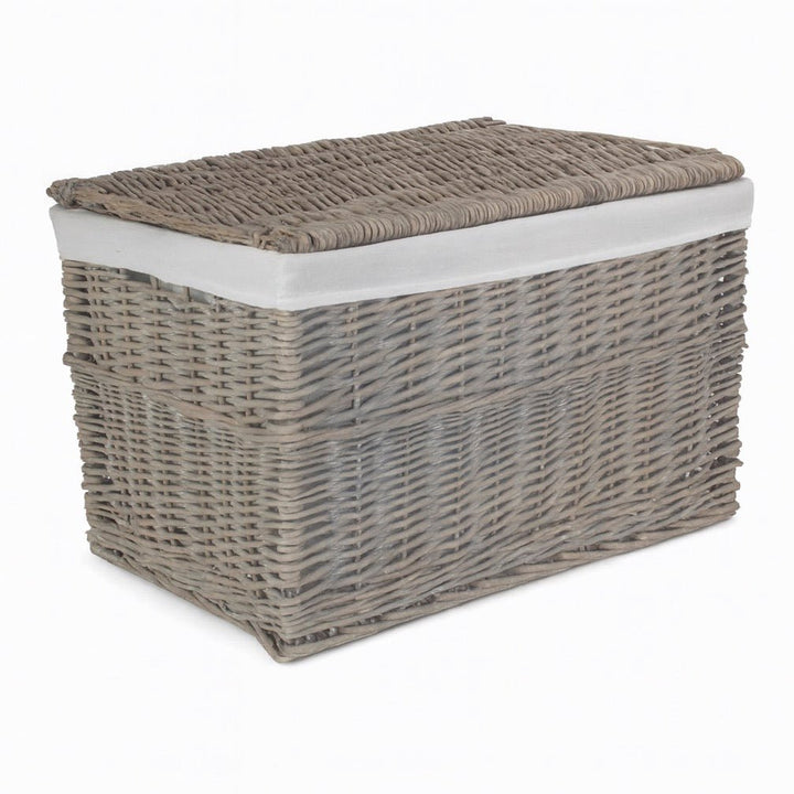 Grey Wash Rectangular Lidded Basket - 60cm1 - Duck Barn Interiors