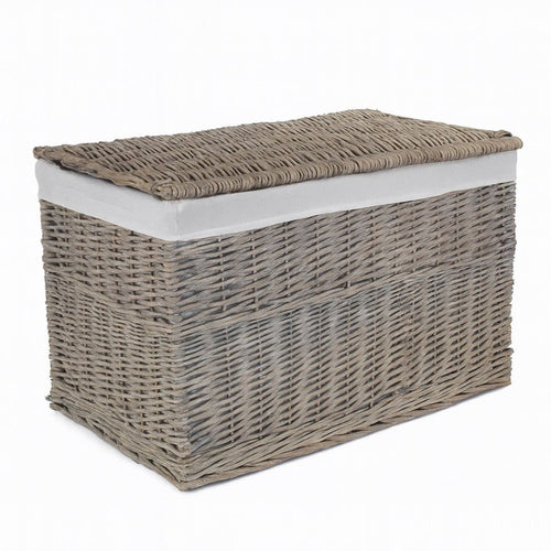 Grey Wash Rectangular Lidded Basket - 72cm