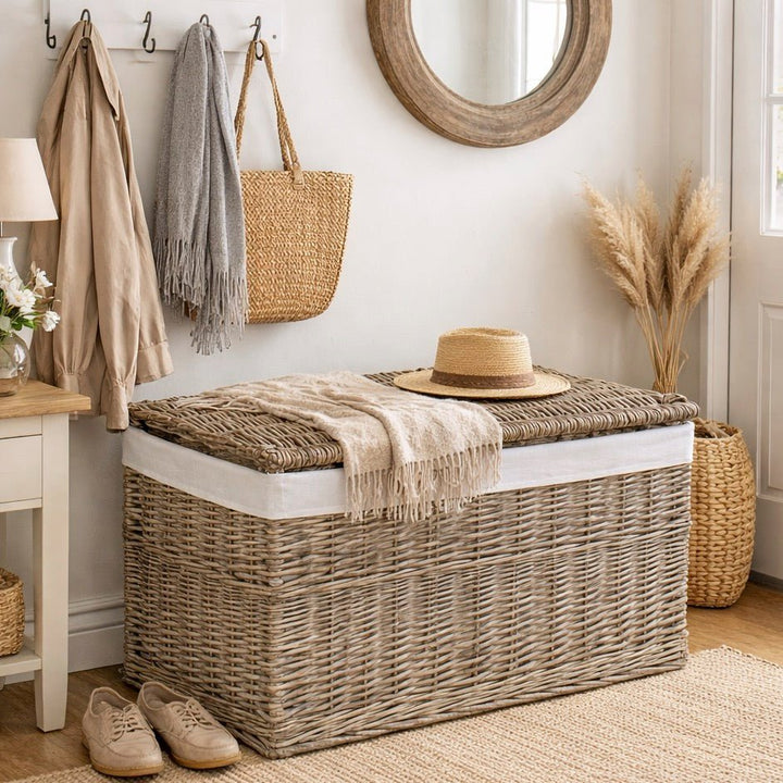 Grey Wash Rectangular Lidded Basket - 72cm1 - Duck Barn Interiors
