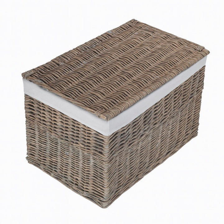 Grey Wash Rectangular Lidded Basket - 72cm3 - Duck Barn Interiors