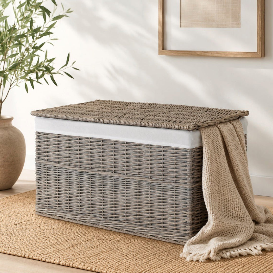 Grey Wash Rectangular Lidded Basket - 72cm1 - Duck Barn Interiors