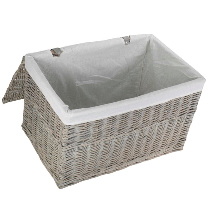 Grey Wash Rectangular Lidded Basket - 72cm5 - Duck Barn Interiors