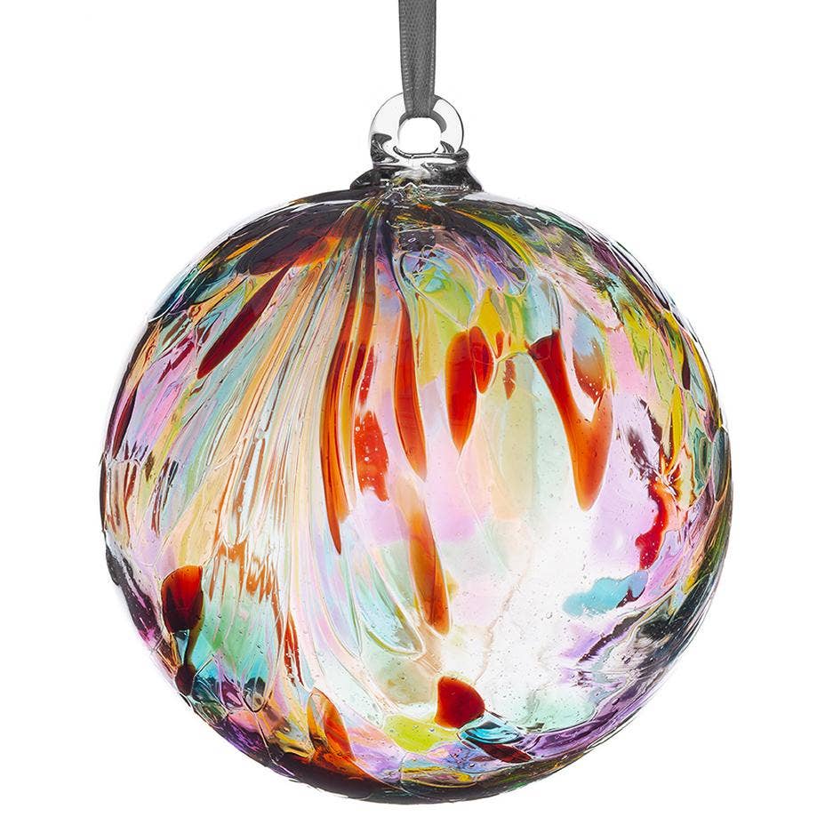 Hand Blown Glass 10cm Friendship Ball - Feather Design - Multicoloured1 - Duck Barn Interiors