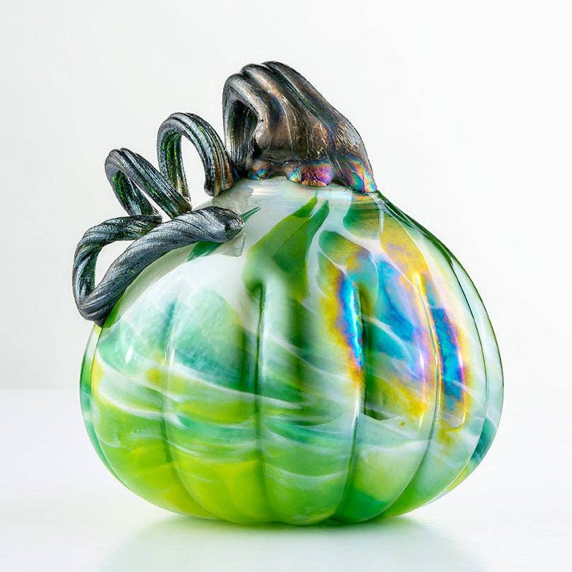 Hand Blown Glass Pumpkin - Green1 - Duck Barn Interiors