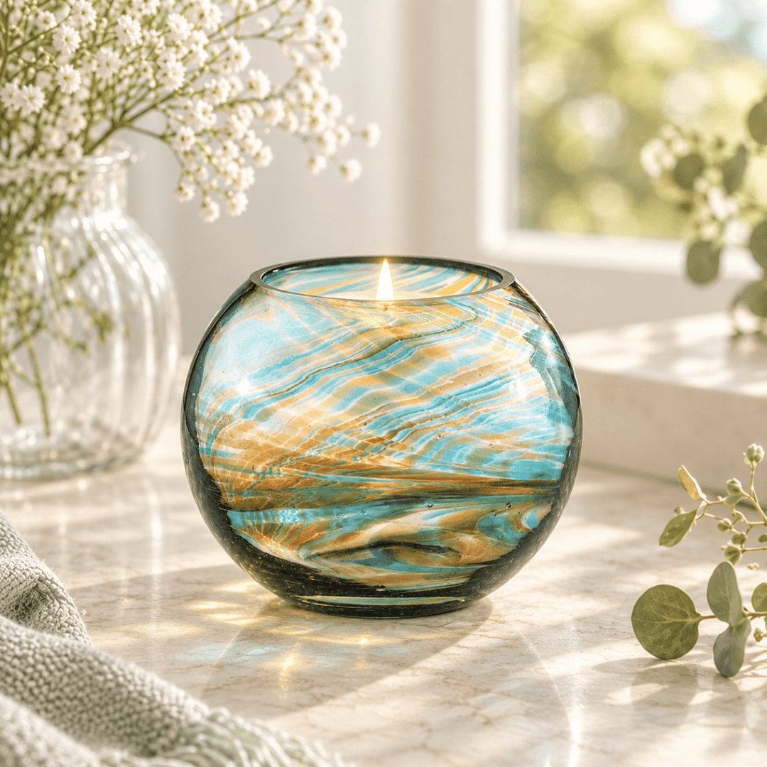 Hand Blown Glass Tealight Holder - Turquoise1 - Duck Barn Interiors