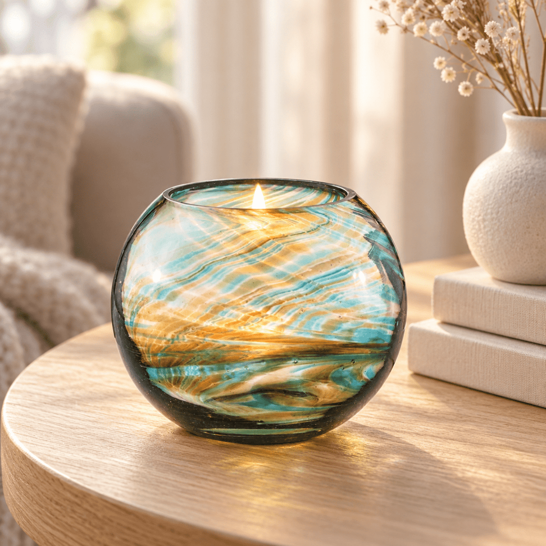 Hand Blown Glass Tealight Holder - Turquoise2 - Duck Barn Interiors