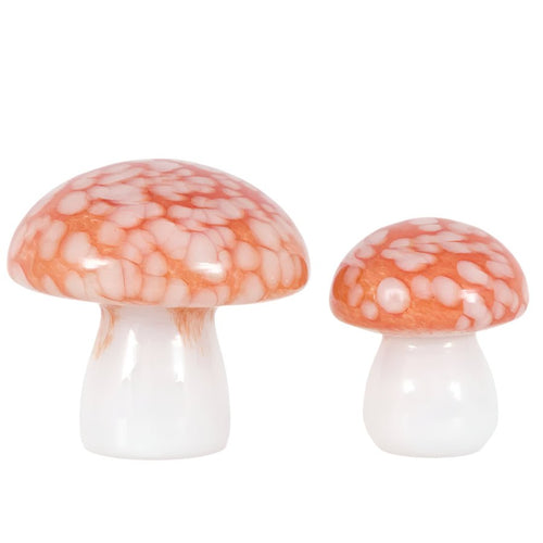 Handblown Burnt Orange Glass Mushrooms - Set of 2