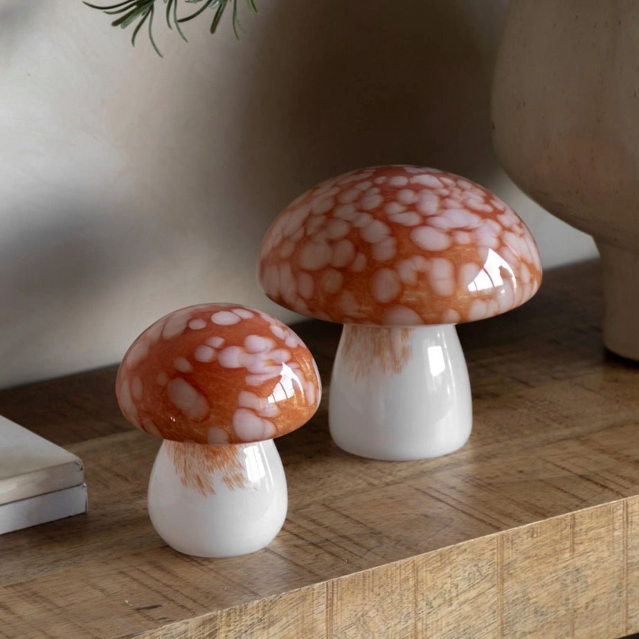 Handblown Burnt Orange Glass Mushrooms - Set of 21 - Duck Barn Interiors
