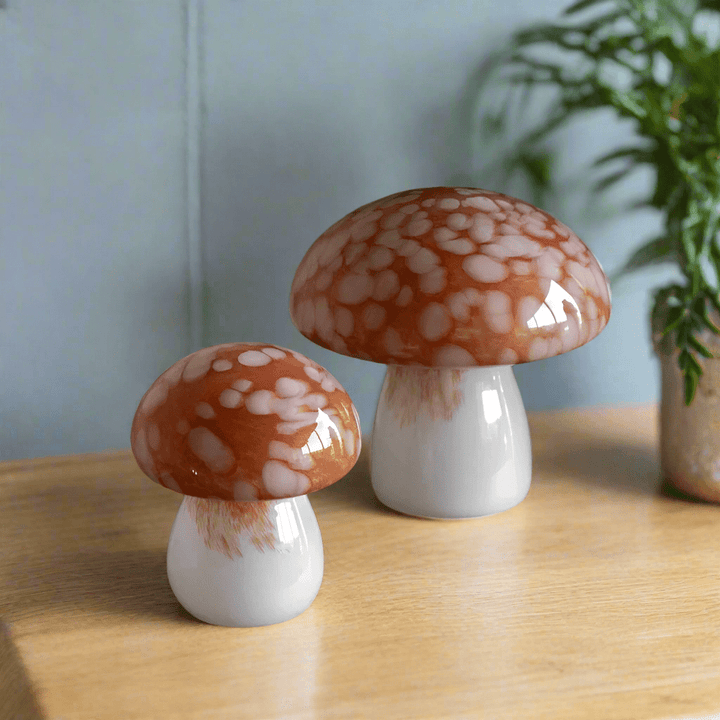 Handblown Burnt Orange Glass Mushrooms - Set of 26 - Duck Barn Interiors