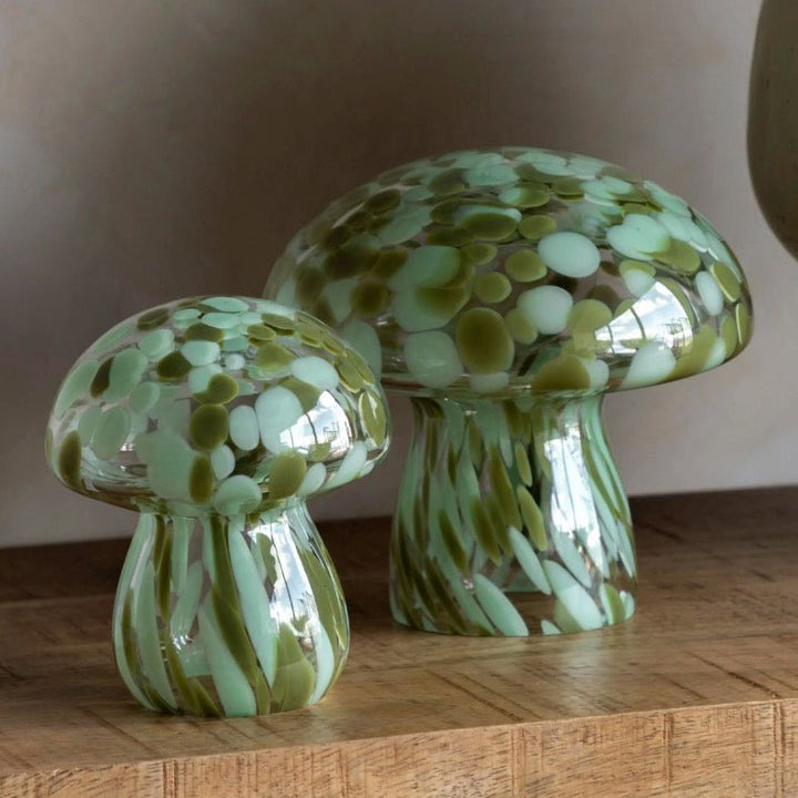 Handblown Forest Green Glass Mushrooms - Set of 21 - Duck Barn Interiors