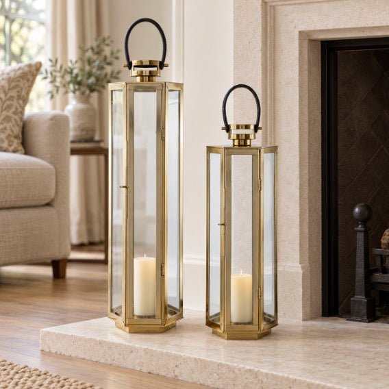 Herber Hexagonal Gold Finish Lantern - Large3 - Duck Barn Interiors
