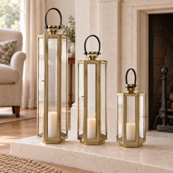 Herber Hexagonal Gold Finish Lantern - Large2 - Duck Barn Interiors