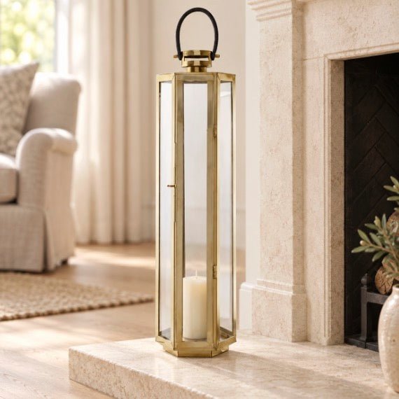 Herber Hexagonal Gold Finish Lantern - Large1 - Duck Barn Interiors