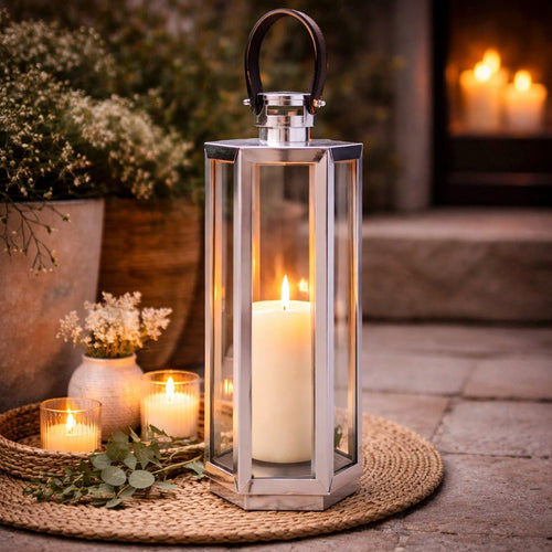 Herber Silver Hexagonal Lantern - Medium