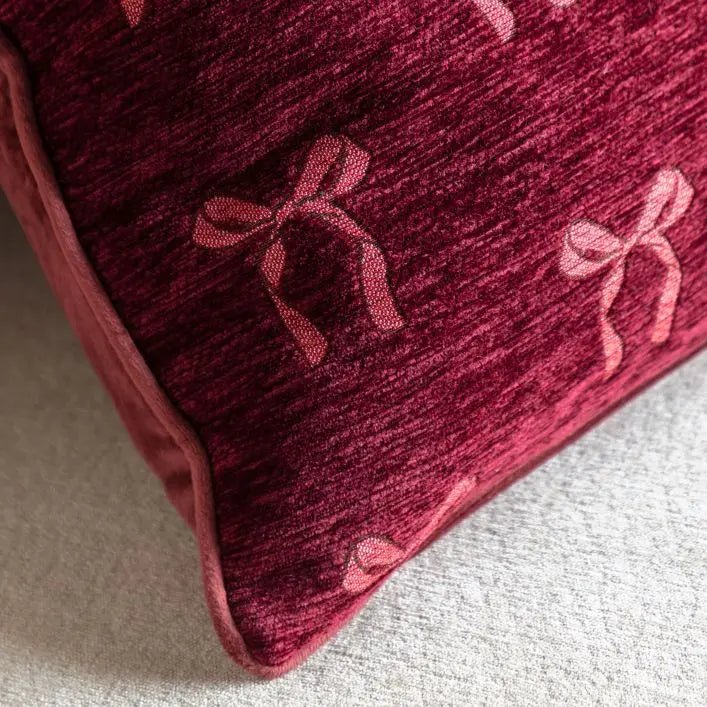 Heritage Bow Chenille Cushion - Merlot4 - Duck Barn Interiors