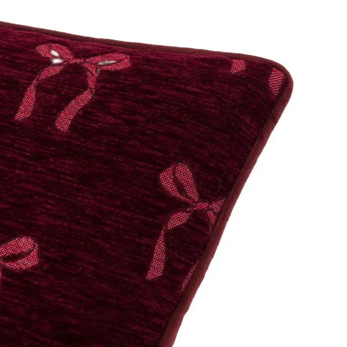 Heritage Bow Chenille Cushion - Merlot7 - Duck Barn Interiors