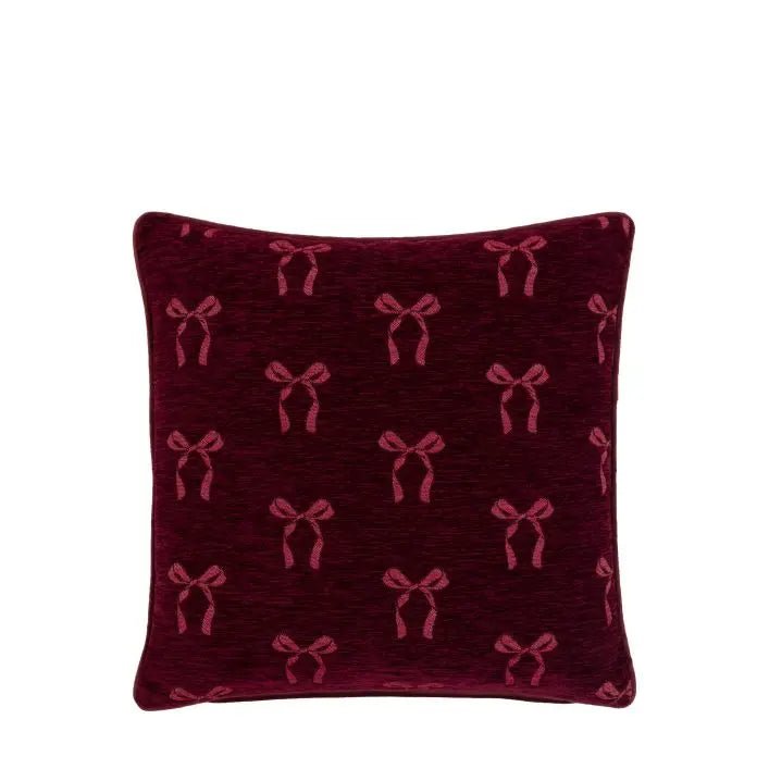 Heritage Bow Chenille Cushion - Merlot2 - Duck Barn Interiors