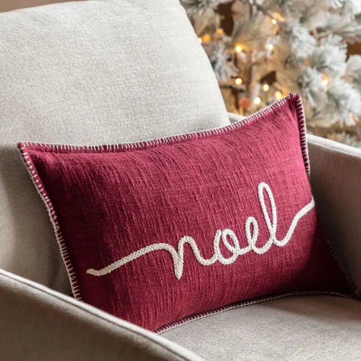 Heritage Noel Embroidered Cushion - Merlot1 - Duck Barn Interiors