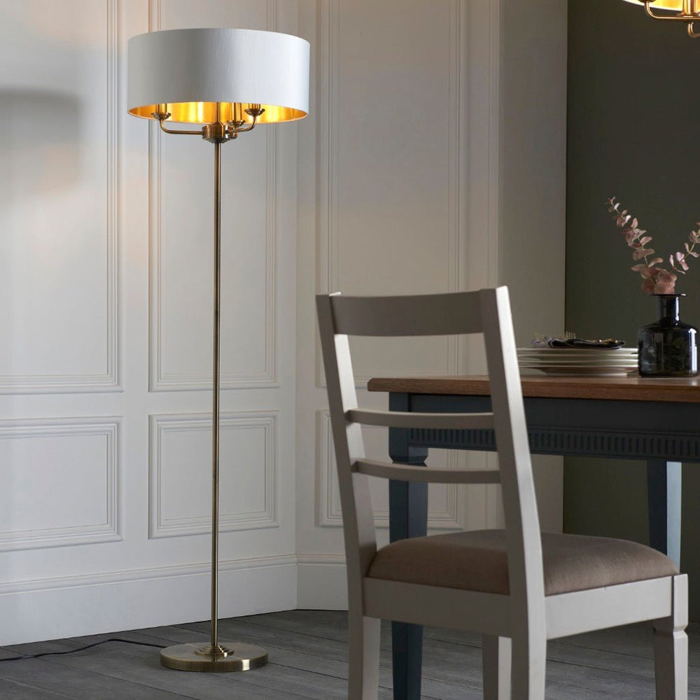 Highclere 3 Light Floor Lamp - Antique Brass1 - Duck Barn Interiors