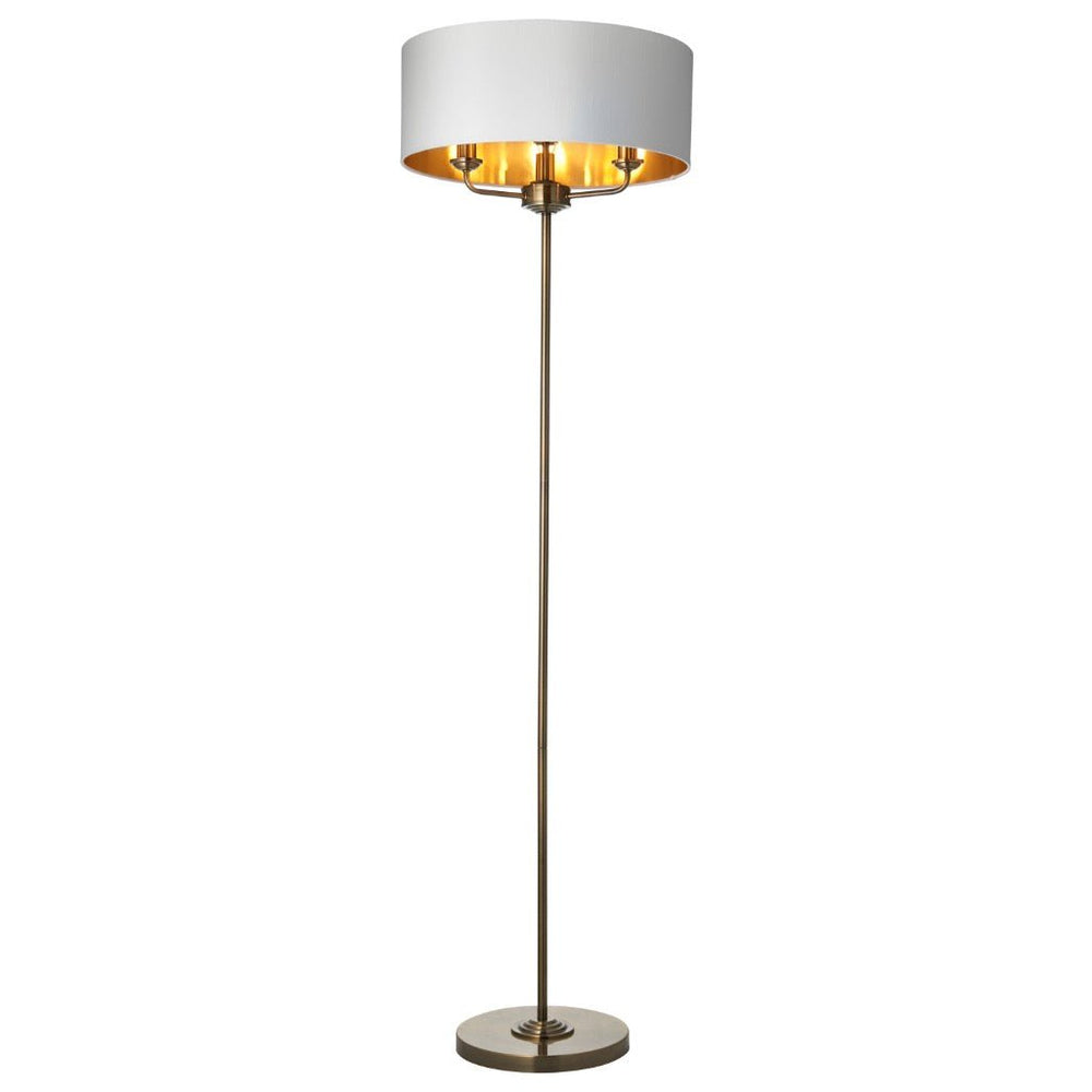 Highclere 3 Light Floor Lamp - Antique Brass4 - Duck Barn Interiors