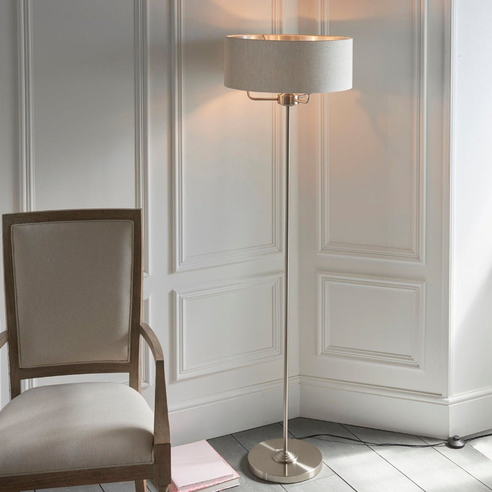 Highclere 3 Light Floor Lamp - Chrome/Natural1 - Duck Barn Interiors