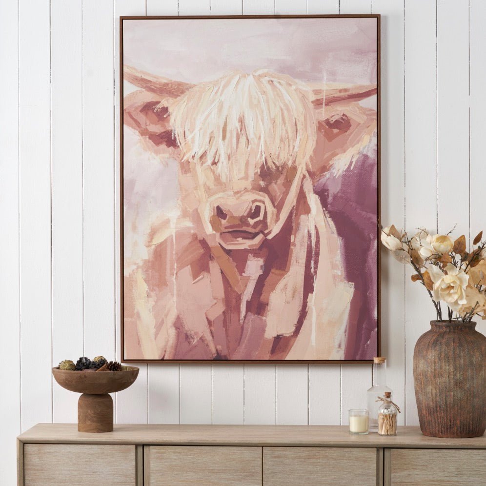 Highland Cow Framed Canvas - Mulberry1 - Duck Barn Interiors