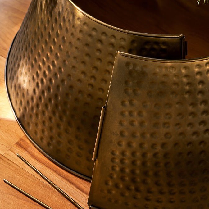 Hinksey Hammered Christmas Tree Skirt (Two Halves) - Antique Brass2 - Duck Barn Interiors