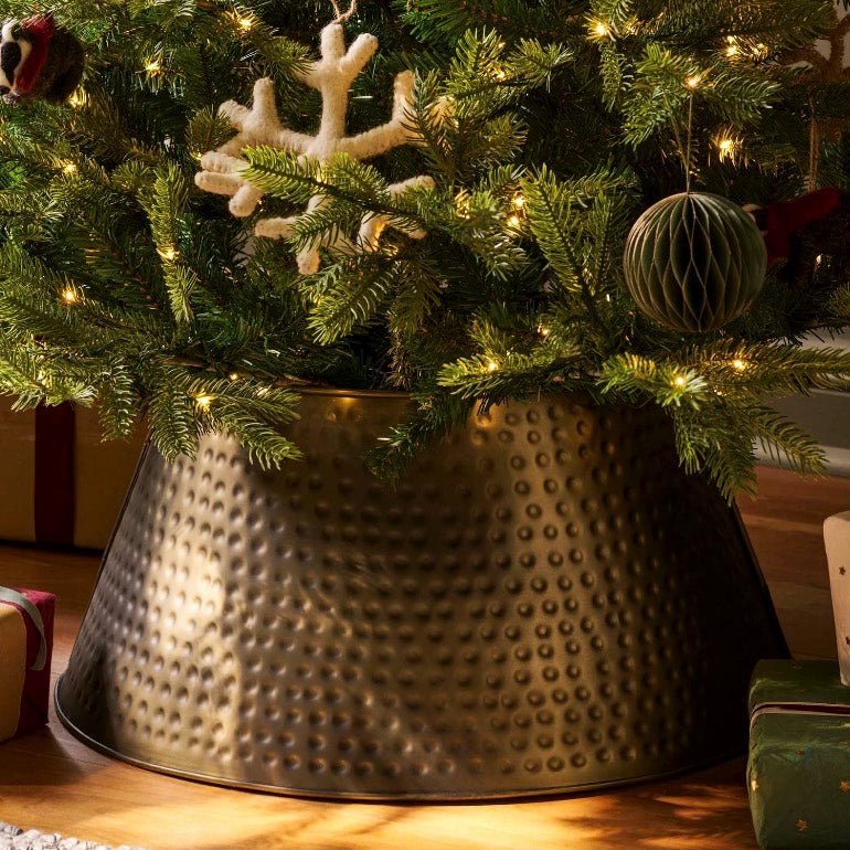 Hinksey Hammered Tree Skirt in 2 Halves - Antique Brass2 - Duck Barn Interiors