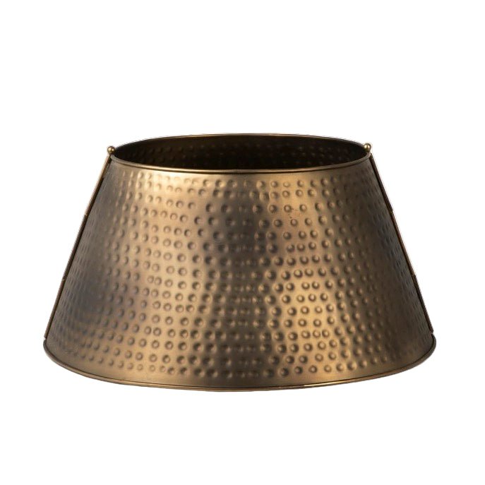 Hinksey Hammered Tree Skirt in 2 Halves - Antique Brass1 - Duck Barn Interiors