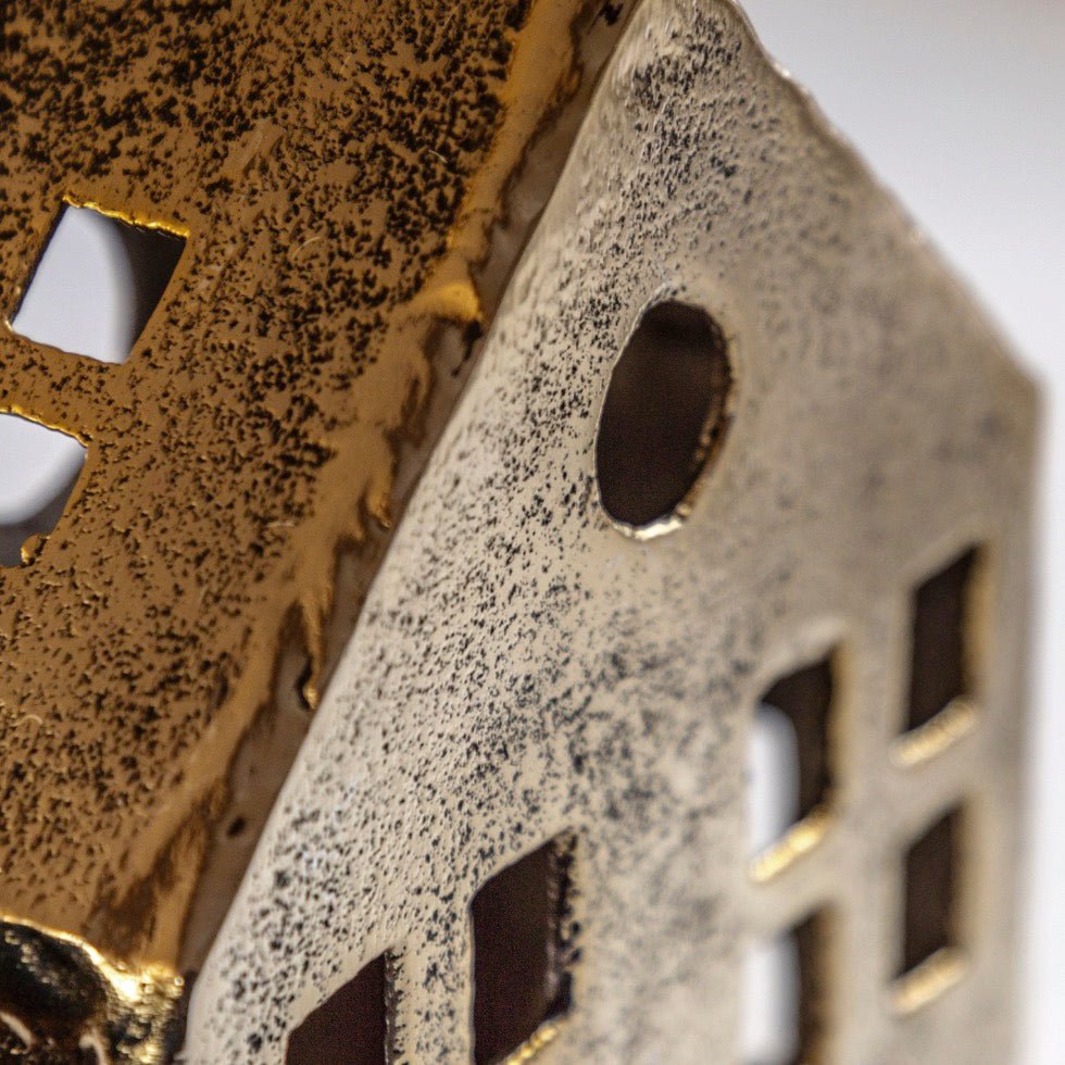 House Tealight Holder - Antique Gold6 - Duck Barn Interiors