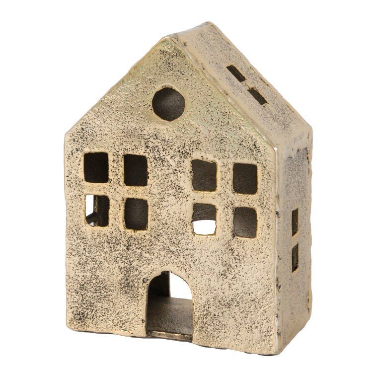 House Tealight Holder - Antique Gold1 - Duck Barn Interiors