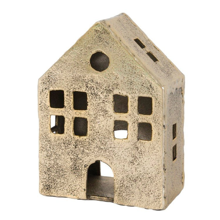 House Tealight Holder - Antique Gold1 - Duck Barn Interiors