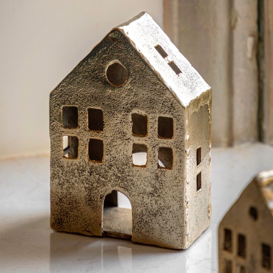 House Tealight Holder - Antique Gold3 - Duck Barn Interiors