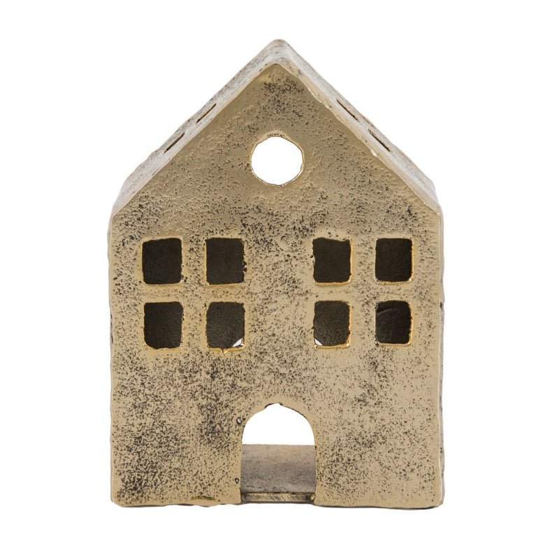 House Tealight Holder - Antique Gold4 - Duck Barn Interiors
