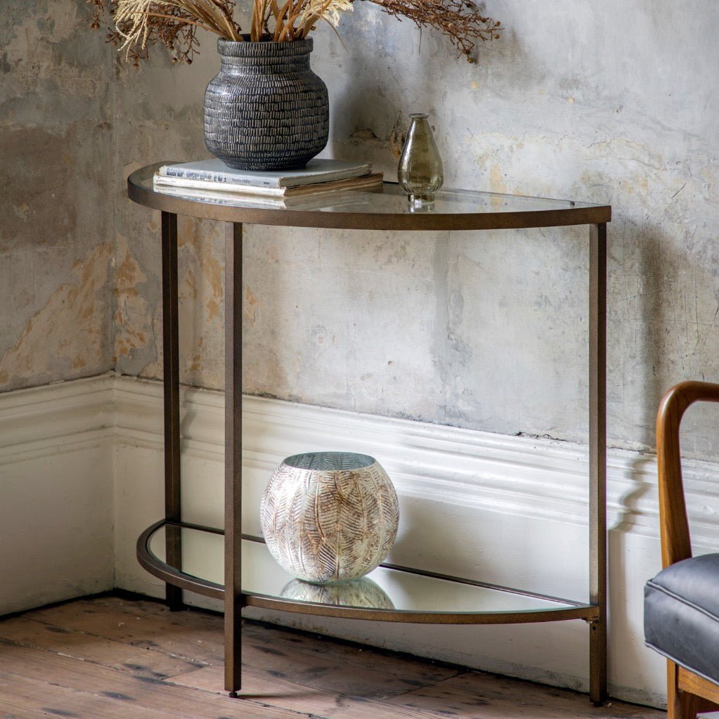 Hudson Glass Curved Console Table - Bronze1 - Duck Barn Interiors