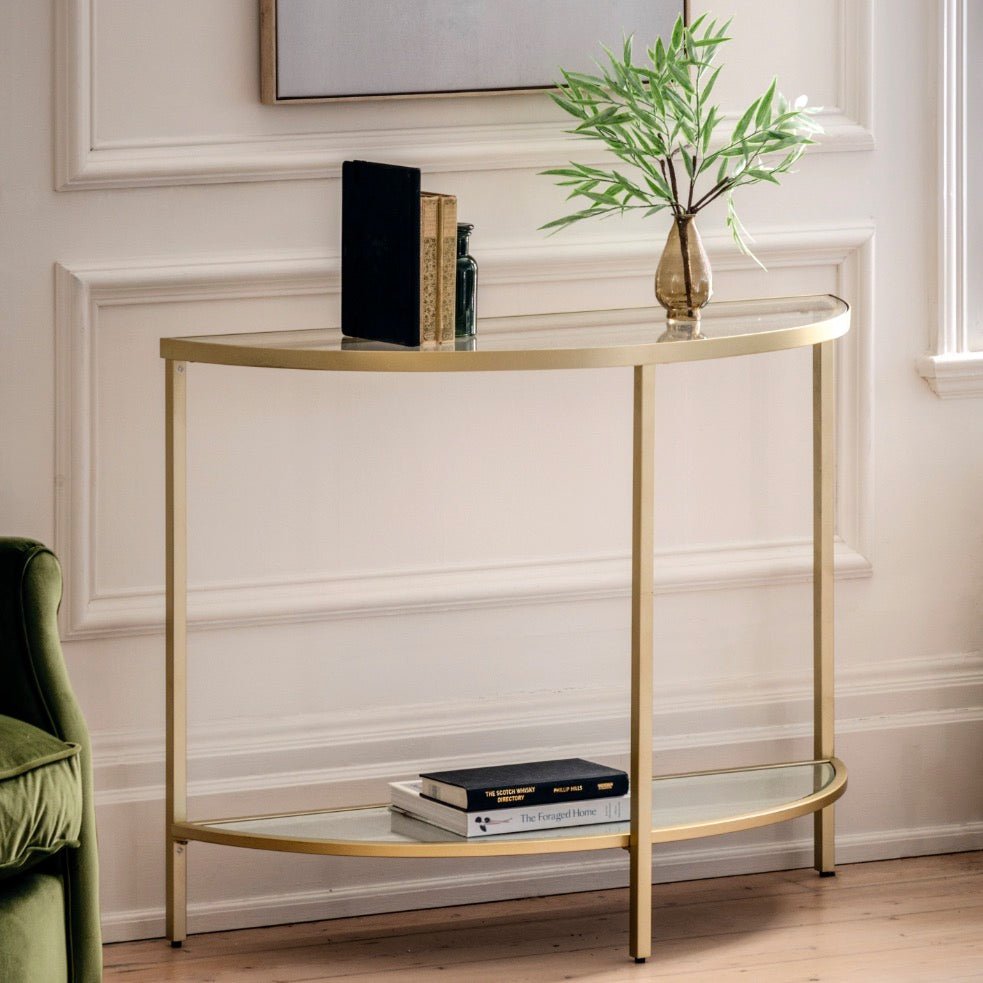 Hudson Glass Curved Console Table - Champagne1 - Duck Barn Interiors