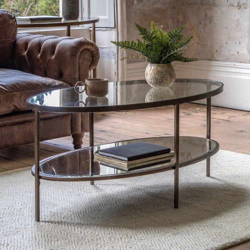 Hudson Glass Oval Coffee Table - Bronze