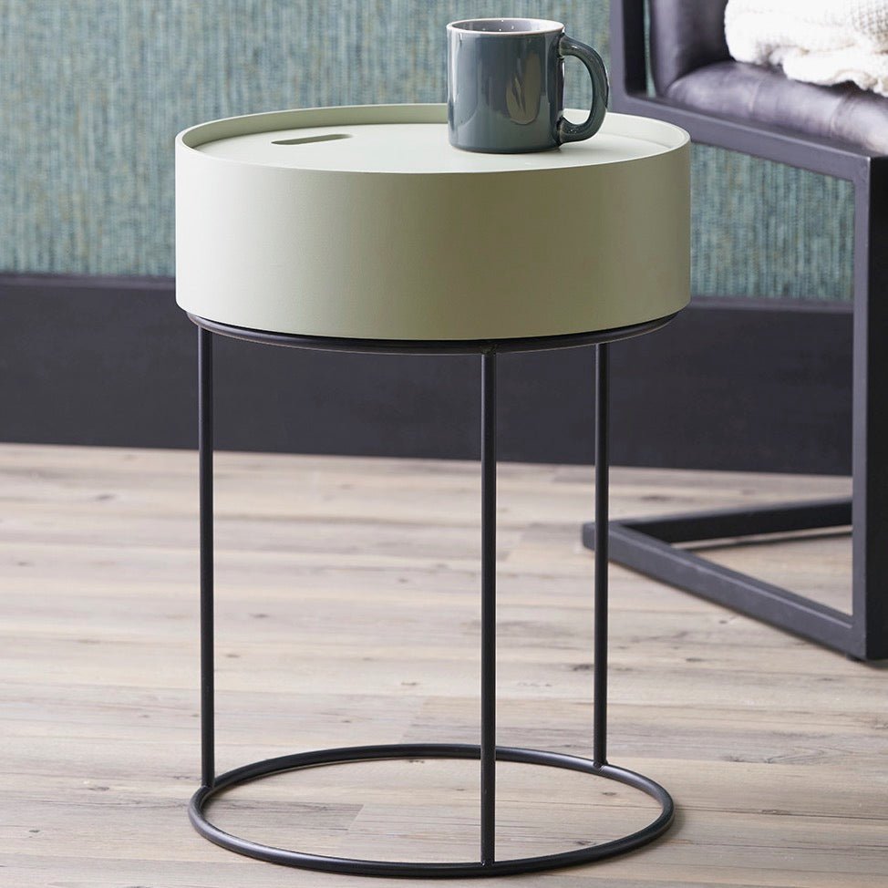 Hugo Wood & Metal Round Storage Side Table - Sage1 - Duck Barn Interiors