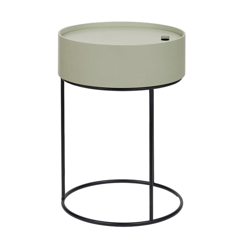 Hugo Wood & Metal Round Storage Side Table - Sage