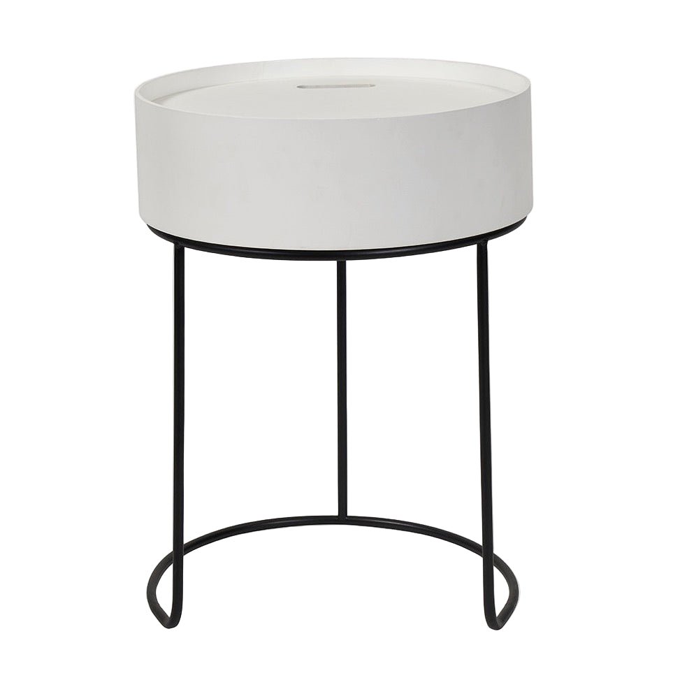 Hugo Wood & Metal Round Storage Side Table - White1 - Duck Barn Interiors