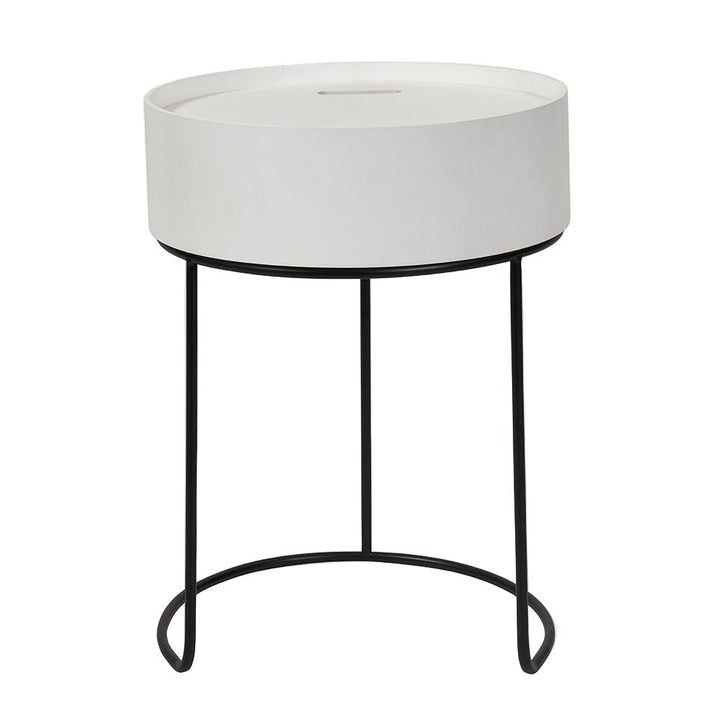 Hugo Wood & Metal Round Storage Side Table - White1 - Duck Barn Interiors