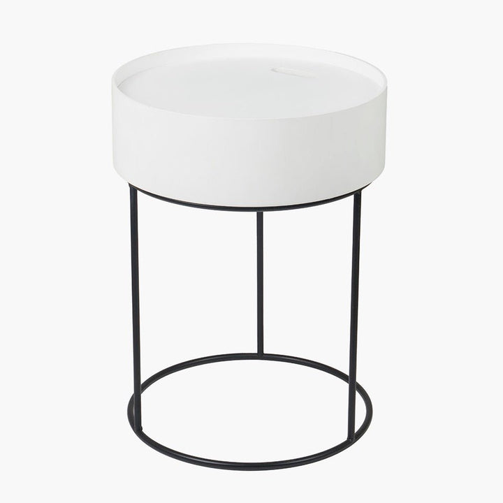 Hugo Wood & Metal Round Storage Side Table - White4 - Duck Barn Interiors