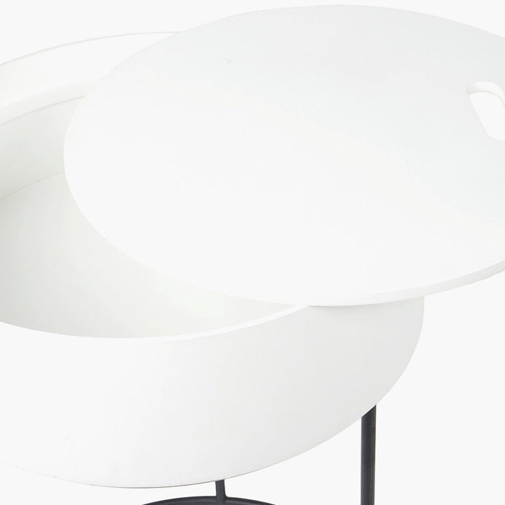 Hugo Wood & Metal Round Storage Side Table - White7 - Duck Barn Interiors